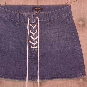 Forever 21 Denim Mini Skirt with Lace-Up Front